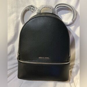 Michael Kors Black Leather Backpack with Silver Accents